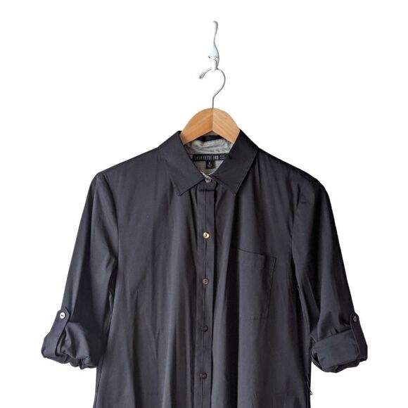 Lafayette 148 Midi Shirt Dress Button Front sz 8 in Black - Picture 6 of 15